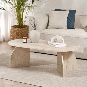 Houten salontafel "Melina" 120 x 60 x 40 cm – Travertin