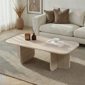 Houten salontafel "Akira" 120 x 60 x 41 cm – Travertin Houten salontafel "Akira" 120 x 60 x 41 cm – Travertin