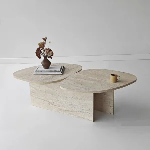 Houten salontafel "Stones" 125 x 60 x 38 cm – Travertin