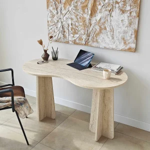 Moderne Studiebureau "Infini" 120 x 60 x 75 cm – Travertijn Afwerking met Opbergruimte Moderne Studiebureau "Infini" 120 x 60 x 75 cm – Travertijn Afwerking met Opbergruimte
