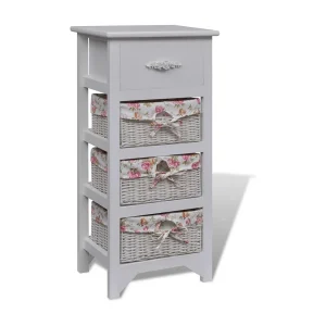 Kast met 1 lade en 3 manden paulowniahout wit Kast met 1 lade en 3 manden paulowniahout wit