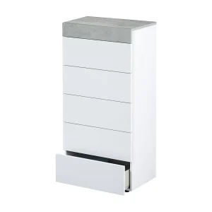 Dmora Ladenkast Irving Wit 40x61x118h cm, 5 Laden, Glijdende Opening en Sluiting