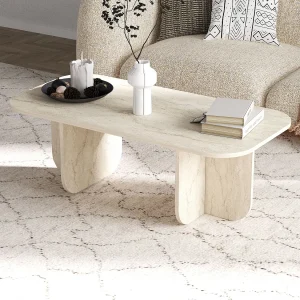 Houten salontafel "Becaj" – 120 x 60 x 41 cm – Travertin