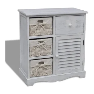 Kast met links 3 weefmanden hout wit