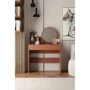 "Harmony Mini Ronde Houten Kaptafel met Spiegel – Terracotta – 90 x 40 x 133 cm"
