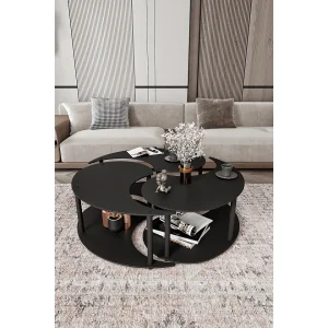 Houten salontafelset "Yin" 70 x 70 x 38 cm – Zwart Houten salontafelset "Yin" 70 x 70 x 38 cm – Zwart