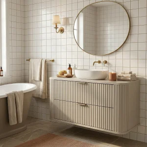 Kasjmier badkamerset 100 cm Kast met blad Kolom Geribbelde fronten Selvea