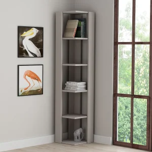 "Nati Houten Boekenkast – Modern Design – 5 Planken – Licht Mokka – 32 x 32 x 161 cm"
