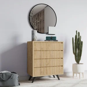 "Suvera Houten Ladenkast – Licht Eiken – 70 x 40 x 86 cm – 4 laden"