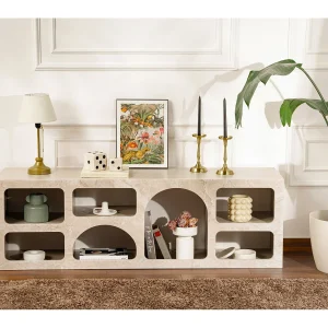 "Ferlis Houten Buffet – Elegant Design – Travertijn Afwerking – 160 x 40 x 51 cm"