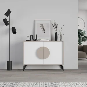 Moderne Licht Mocha Houten Buffet "Gora" – 110 x 36 x 82 cm – Aan de Muur te Bevestigen – Elegant Ontwerp Moderne Licht Mocha Houten Buffet "Gora" – 110 x 36 x 82 cm – Aan de Muur te Bevestigen – Elegant Ontwerp