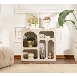 "Lessa" Houten Buffet – Elegant Design – Travertin Afwerking – 80 x 37 x 74 cm – Moderne, Natuurlijke of Klassieke Stijl