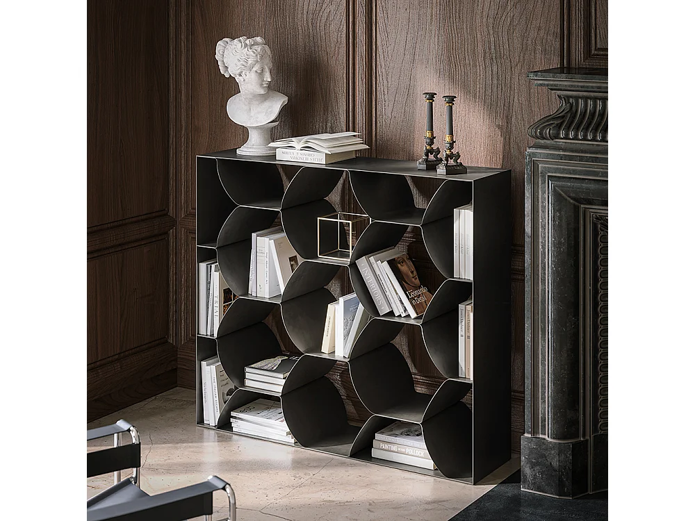 Honeybook Boekenkast - Houtskoolgrijze structuur, 135 x 118 T6489S- Honeybook boekenkast, koolstofgrijs structuur, 135X118