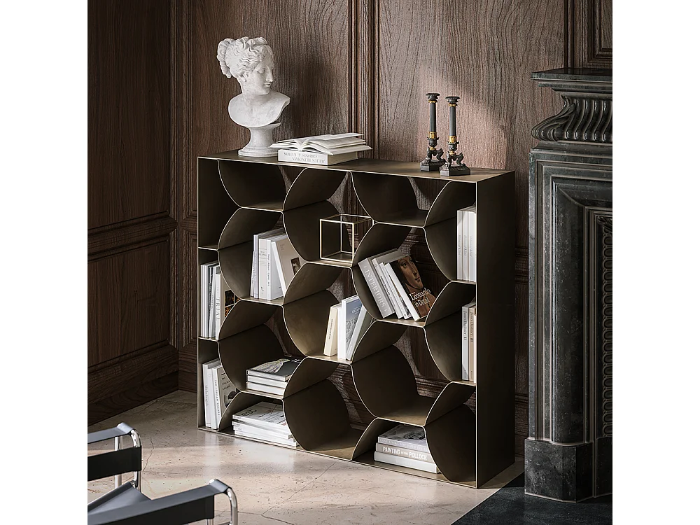 Honeybook boekenkast - Bronzen stenen structuur, 135 x 118 T6489S- Honingboekenkast, stenen bronzen structuur, 135X118