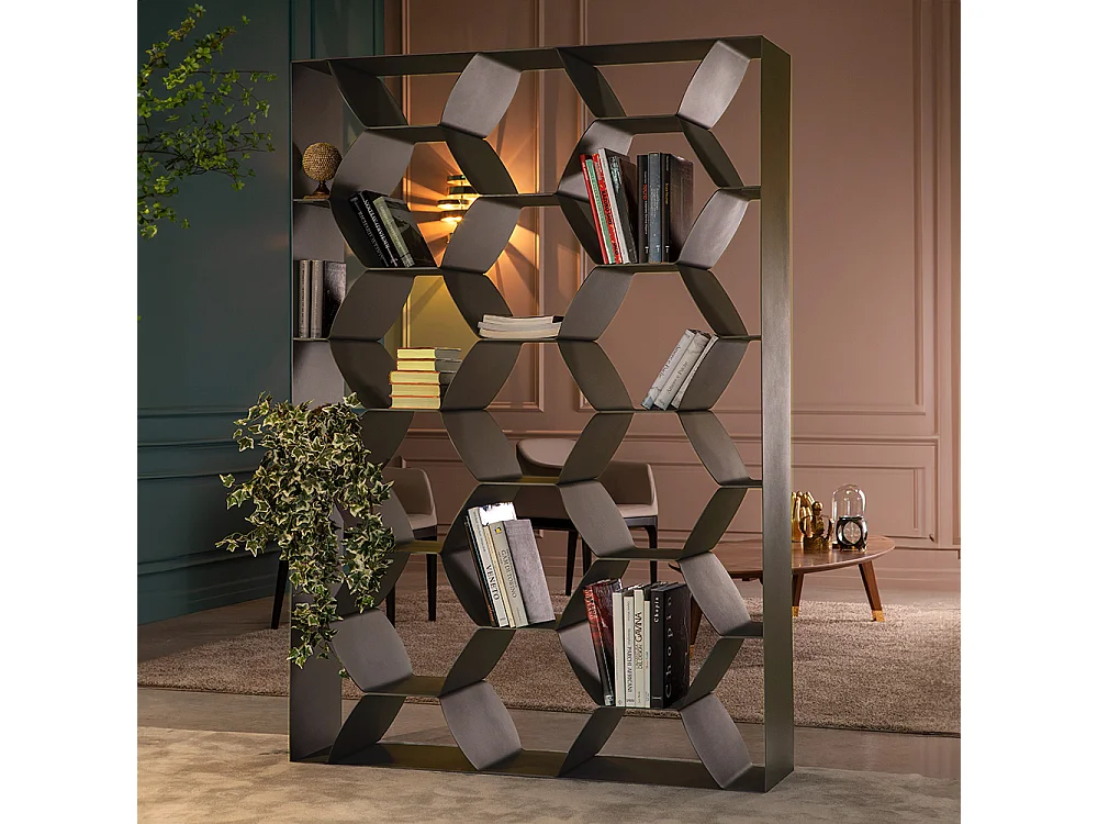 Honeybook boekenkast Bronzen Stenen Structuur 135 x 196 T6489S- Honeybook boekenkast stenen bronzen structuur