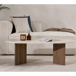 Houten salontafel "Sable" 119 x 60 x 40 cm – Travertin Houten salontafel "Sable" 119 x 60 x 40 cm – Travertin
