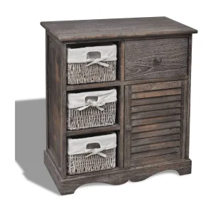 Kast met links 3 weefmanden hout bruin