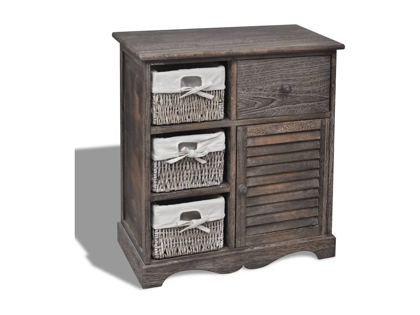 Kast met links 3 weefmanden hout bruin