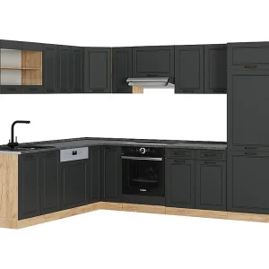 Hoekkeuken antraciet landhuis/gouden eik 287x46x81.6 r-line Hoekkeuken antraciet landhuis/gouden eik 287x46x81.6 r-line