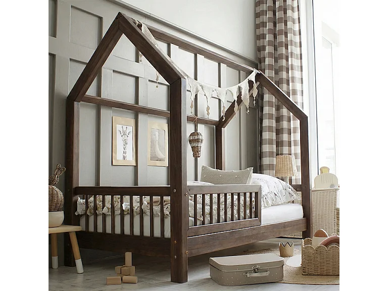 Cabinebed 90x190 inclusief spijlen en lattenbodem poten 10 cm Sofia Donker hout