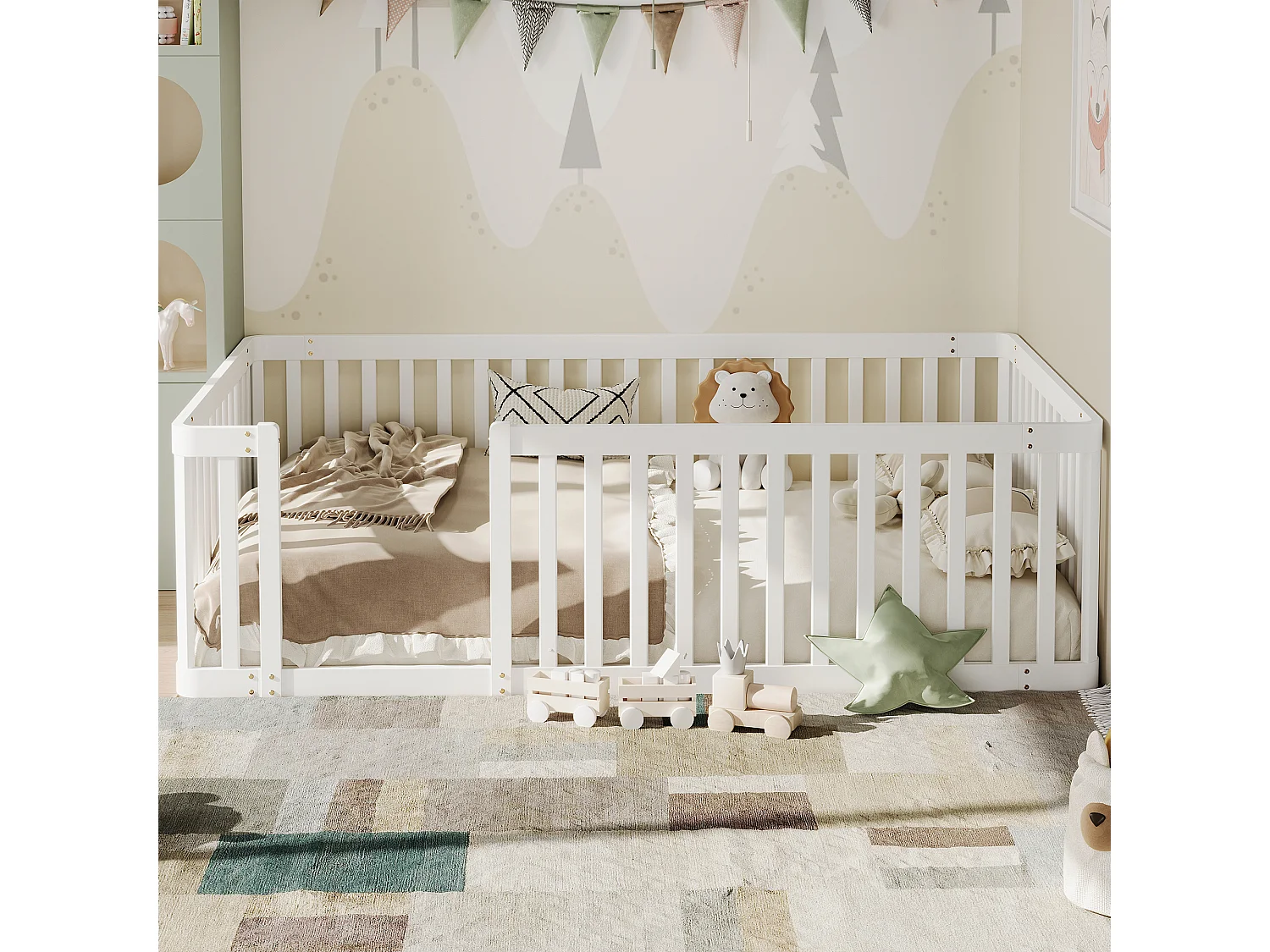 Houten kinderbedframe - 90 x 200 cm - met veiligheidshekje - zonder lattenbodem - wit