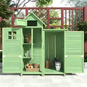 Houten tuinhuis, buitenschuur – waterdicht PVC-dak – opbergkast 118x54x173 cm – groen Houten tuinhuis, buitenschuur – waterdicht PVC-dak – opbergkast 118x54x173 cm – groen