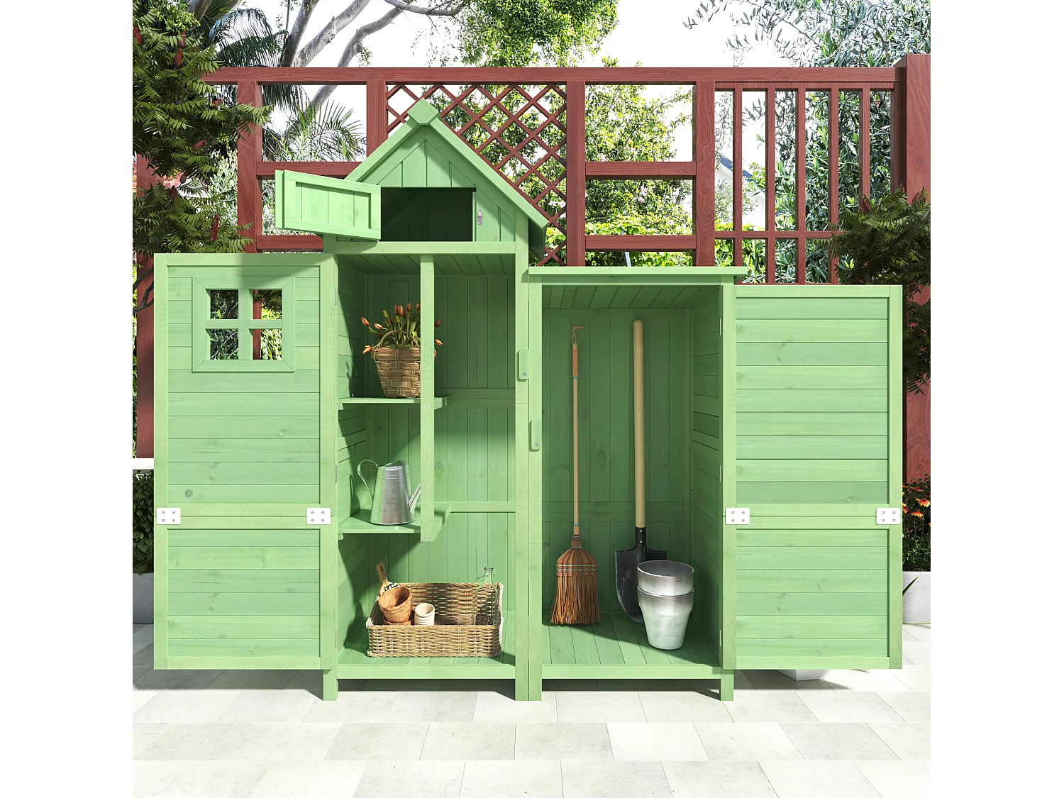 Houten tuinhuis, buitenschuur - waterdicht PVC-dak - opbergkast 118x54x173 cm - groen