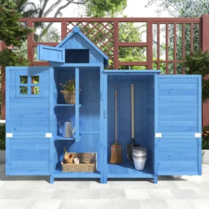 Houten tuinhuis, buitenschuur – waterdicht PVC-dak – opbergkast 118x54x173 cm – blauw Houten tuinhuis, buitenschuur – waterdicht PVC-dak – opbergkast 118x54x173 cm – blauw