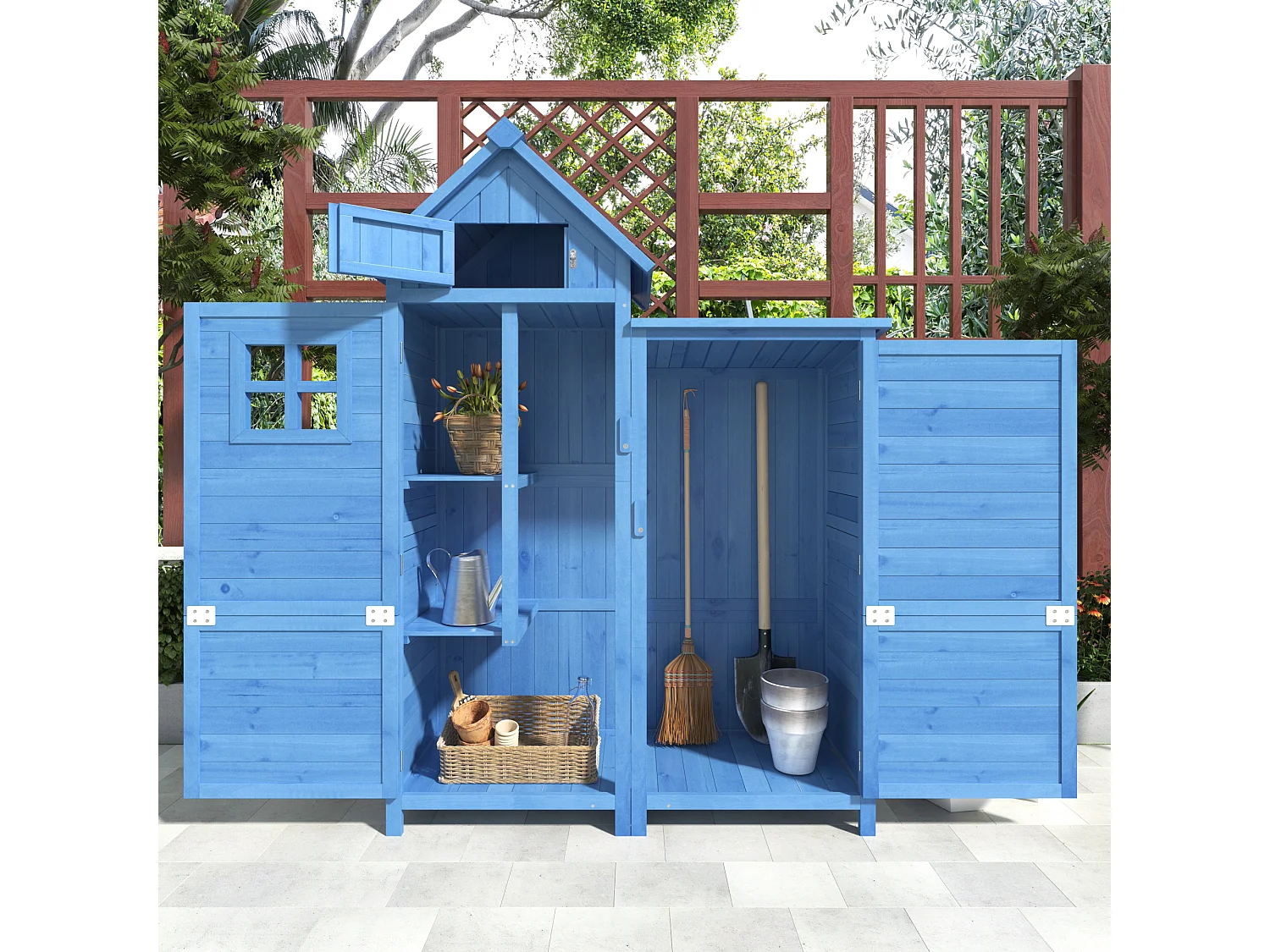 Houten tuinhuis, buitenschuur - waterdicht PVC-dak - opbergkast 118x54x173 cm - blauw