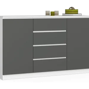 Ladekast K160 met 4 Lades en 2 Deuren / AKORD Furniture Factory / Wit – Grafietgrijs / 160 x 99 x 40 cm Ladekast K160 met 4 Lades en 2 Deuren / AKORD Furniture Factory / Wit – Grafietgrijs / 160 x 99 x 40 cm