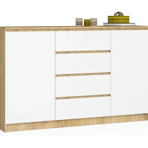 Ladekast K160 met 4 Lades en 2 Deuren / AKORD Furniture Factory / Artisan Eik – Wit / 160 x 99 x 40 cm Ladekast K160 met 4 Lades en 2 Deuren / AKORD Furniture Factory / Artisan Eik – Wit / 160 x 99 x 40 cm