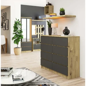 Ladekast K120 met 8 Lades / AKORD Furniture Factory / Artisan Eik – Grafietgrijs / 120 x 99 x 40 cm Ladekast K120 met 8 Lades / AKORD Furniture Factory / Artisan Eik – Grafietgrijs / 120 x 99 x 40 cm