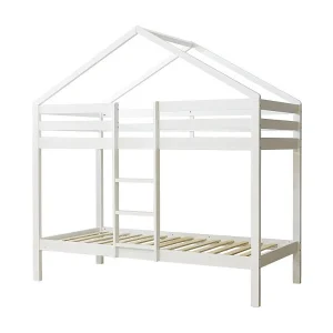 Huisvormig stapelbed van wit hout 90×190/90x190cm Huisvormig stapelbed van wit hout 90×190/90x190cm