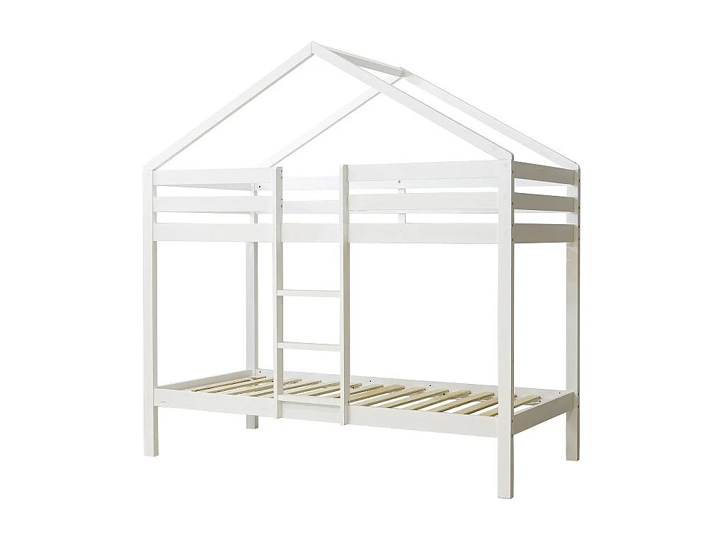 Huisvormig stapelbed van wit hout 90x190/90x190cm