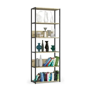 INDUSTRIËLE LOFT KAST 70CM ZWART/ARTISAN EIK – 6 LEGPLANKEN, MATTE FINISH, ZELFMONTAGE