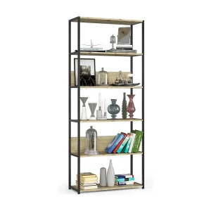 Industriële Boekenkast 80cm Zwart/Eik Artisan – Staand Loft Design met 6 Planken Industriële Boekenkast 80cm Zwart/Eik Artisan – Staand Loft Design met 6 Planken