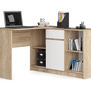 Set B-17 Bureau en Ladekast met 1 Lade en 6 Planken / AKORD Furniture Factory / Sonoma Eik – Wit / 120 x 79 x 126 cm Set B-17 Bureau en Ladekast met 1 Lade en 6 Planken / AKORD Furniture Factory / Sonoma Eik – Wit / 120 x 79 x 126 cm