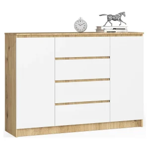 Ladekast K140 met 4 Lades en 2 Deuren / AKORD Furniture Factory / Artisan Eik – Wit / 138 x 99 x 40 cm Ladekast K140 met 4 Lades en 2 Deuren / AKORD Furniture Factory / Artisan Eik – Wit / 138 x 99 x 40 cm