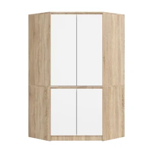 Hoekkast S100 4D – Sonoma Eiken/Wit, 4 deuren, 6 planken, 100x180x50 cm, Mat Afwerking