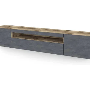 Dmora Tv-meubel Jesse 40x200x37h cm Bruin Esdoorn 2 Planken 4 Vakken, 3 Deuren Made in Italy Dmora Tv-meubel Jesse 40x200x37h cm Bruin Esdoorn 2 Planken 4 Vakken, 3 Deuren Made in Italy