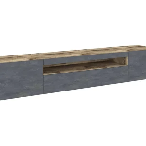 Dmora TV-meubel Jesse 40x200x37h cm Bruin Esdoorn 2 Planken 4 Vakken, 3 Deuren Made in Italy Dmora TV-meubel Jesse 40x200x37h cm Bruin Esdoorn 2 Planken 4 Vakken, 3 Deuren Made in Italy