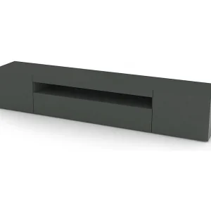 Dmora Tv-meubel Jesse 40x200x37h cm Antraciet, 2 Planken, 4 Vakken, 3 Deuren Made in Italy Dmora Tv-meubel Jesse 40x200x37h cm Antraciet, 2 Planken, 4 Vakken, 3 Deuren Made in Italy