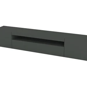 Dmora Tv-meubel Jesse 40x200x37h cm Antracietzwart 2 Planken 4 Vakken, 3 Deuren Made in Italy Dmora Tv-meubel Jesse 40x200x37h cm Antracietzwart 2 Planken 4 Vakken, 3 Deuren Made in Italy