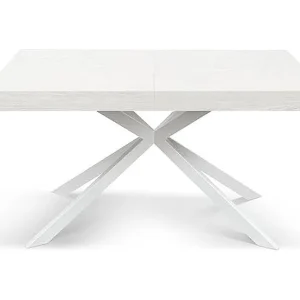 Houten tafel, afwerking wit, onderstel wit X, uitschuifbaar 160×90 – CAMAIORE Houten tafel, afwerking wit, onderstel wit X, uitschuifbaar 160×90 – CAMAIORE