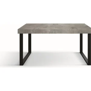 Houten tafel, betongrijs, antraciet onderstel, lengte 140×90-220×90cm – CINQUALE Houten tafel, betongrijs, antraciet onderstel, lengte 140×90-220×90cm – CINQUALE