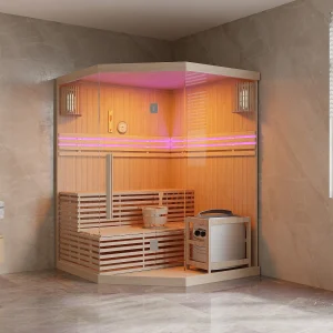 Traditionele hoeksauna – 6KW kachel – 3/4 personen – B150 x D150 x H200 cm – KALSOY