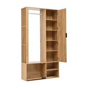 Inkomhalgarderobeset 100×33×190 cm – met schoenenkast – met spiegel – 2 deuren – spaanplaat – naturel Inkomhalgarderobeset 100×33×190 cm – met schoenenkast – met spiegel – 2 deuren – spaanplaat – naturel