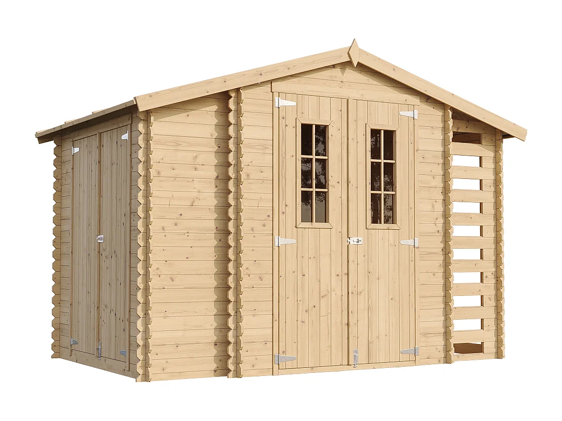 Houten tuinhuis met houtopslag TIMBELA M389C - B328xL206xH218 cm/ 3,53 + 0,97 + 0,97 m2