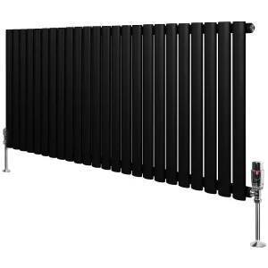 Horizontale design radiator ovaal 1 kolom – zwart 600×1400 mm thermostaatkraan Horizontale design radiator ovaal 1 kolom – zwart 600×1400 mm thermostaatkraan