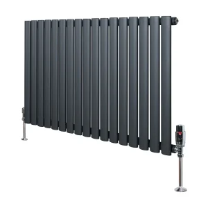 Horizontale design radiator ovaal 1 kolom – grijs 600×1020 mm thermostaatkraan Horizontale design radiator ovaal 1 kolom – grijs 600×1020 mm thermostaatkraan